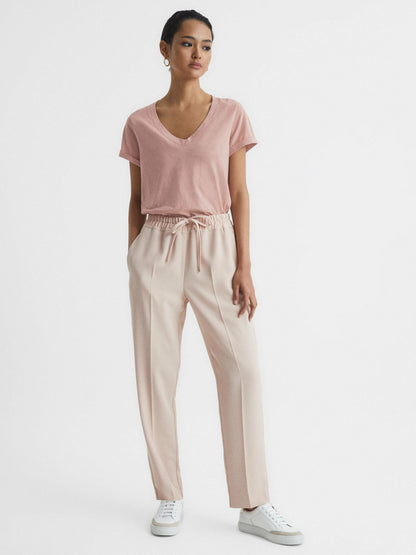 Cotton-Jersey V-Neck T-Shirt Light Pink | Women