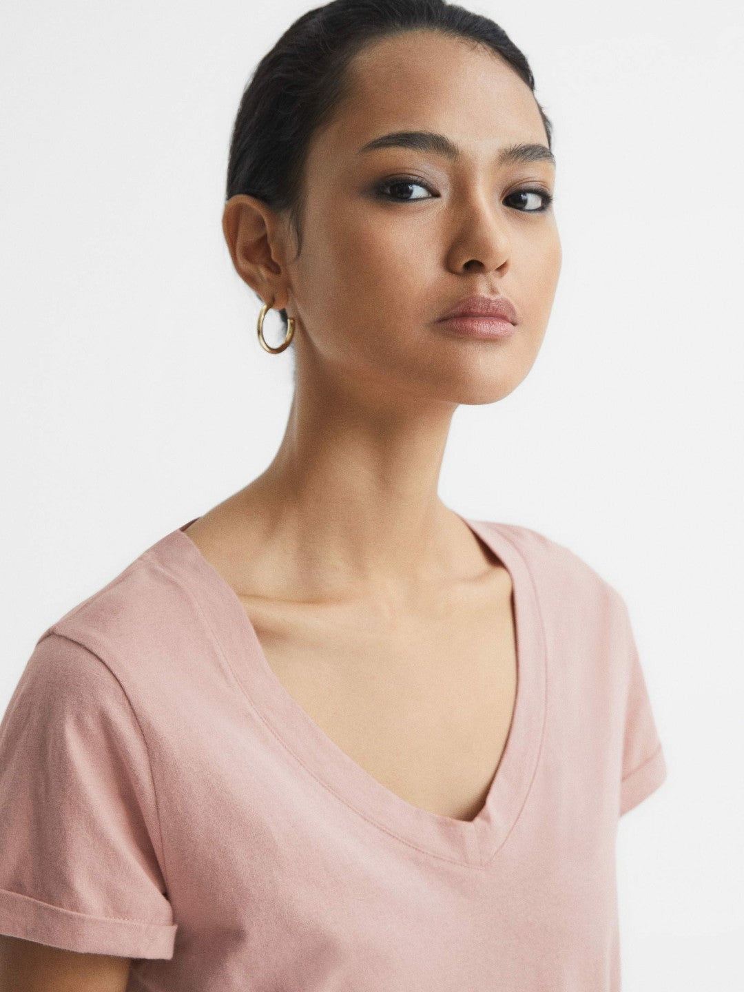 Cotton-Jersey V-Neck T-Shirt Light Pink | Women
