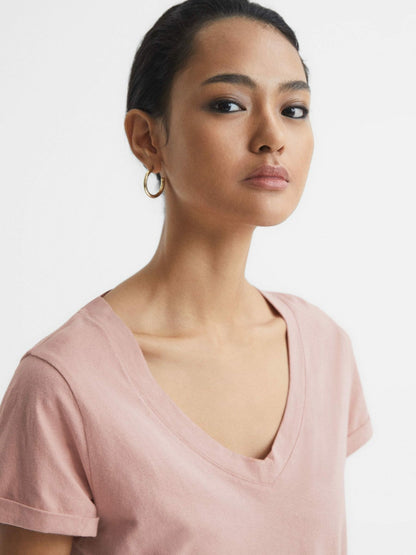 Cotton-Jersey V-Neck T-Shirt Light Pink | Women