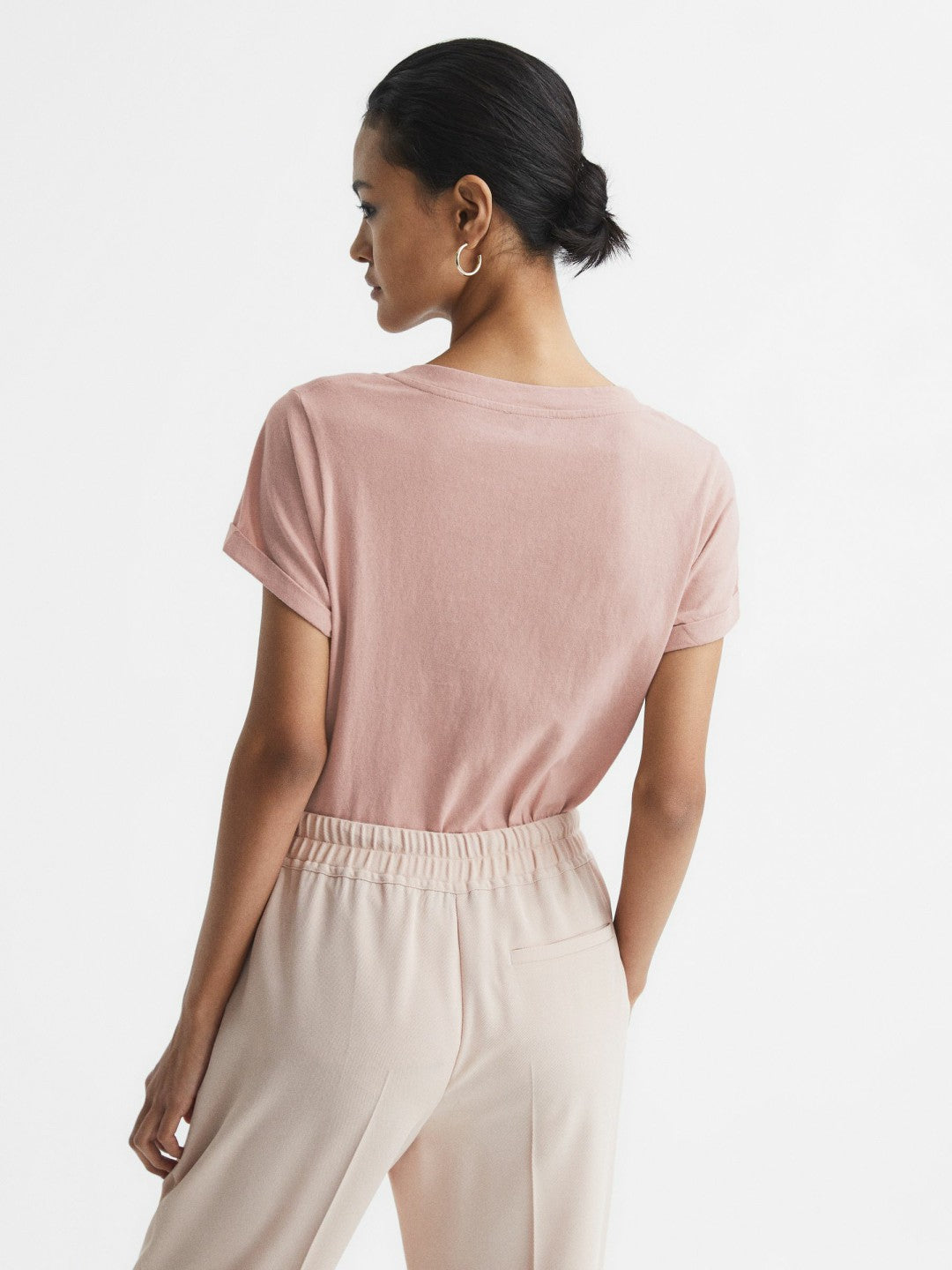 Cotton-Jersey V-Neck T-Shirt Light Pink | Women