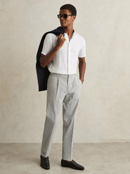 Slim Fit Linen Button-Through Shirt White | Men