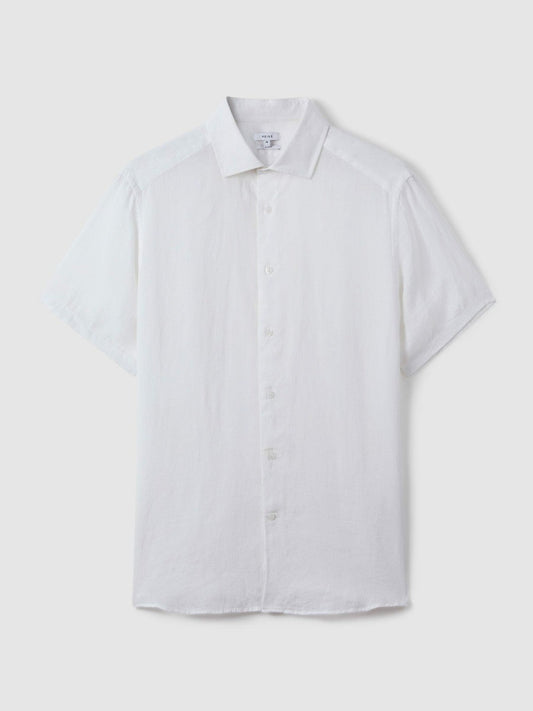 Slim Fit Linen Button-Through Shirt White | Men