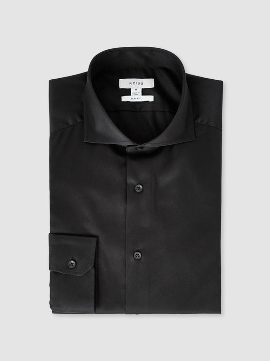 Slim Fit Cotton-Twill Two-Fold Shirt Slim-Fit Black | Men