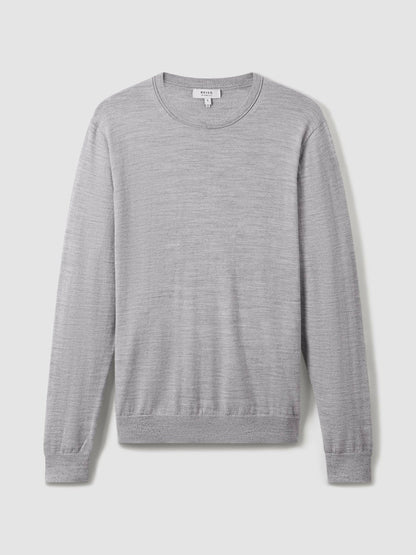 Merino Wool Crew Neck Jumper Soft Grey Mouline | Men