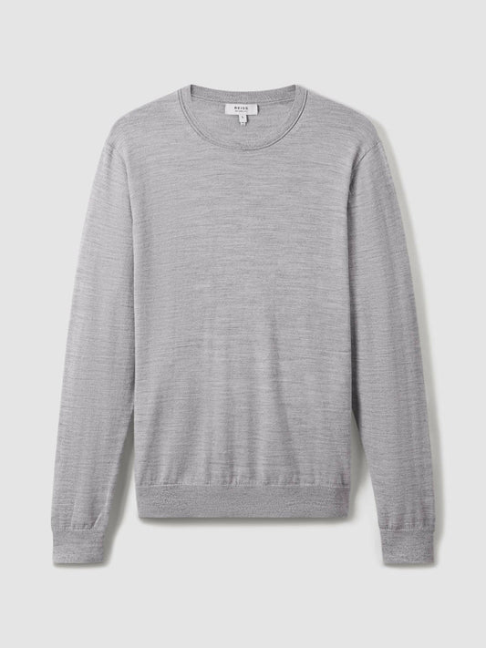 Merino Wool Crew Neck Jumper Soft Grey Mouline | Men
