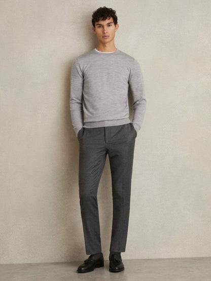 Merino Wool Crew Neck Jumper Soft Grey Mouline | Men