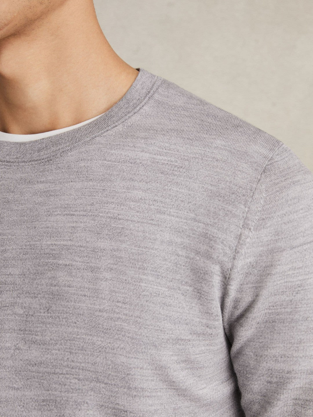 Merino Wool Crew Neck Jumper Soft Grey Mouline | Men