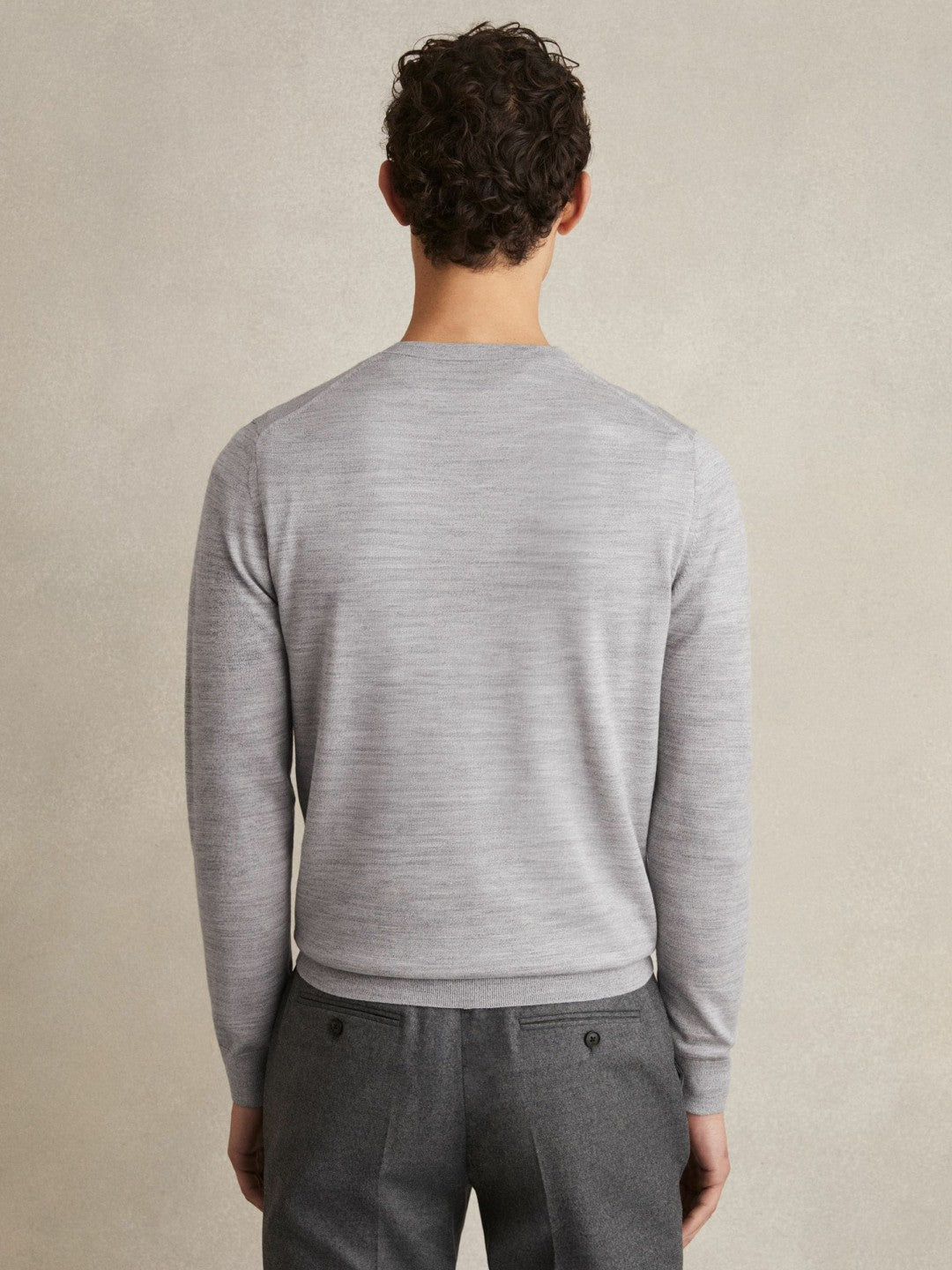 Merino Wool Crew Neck Jumper Soft Grey Mouline | Men