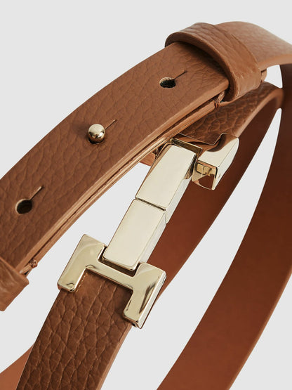 Leather Square Hinge Belt Tan | Women