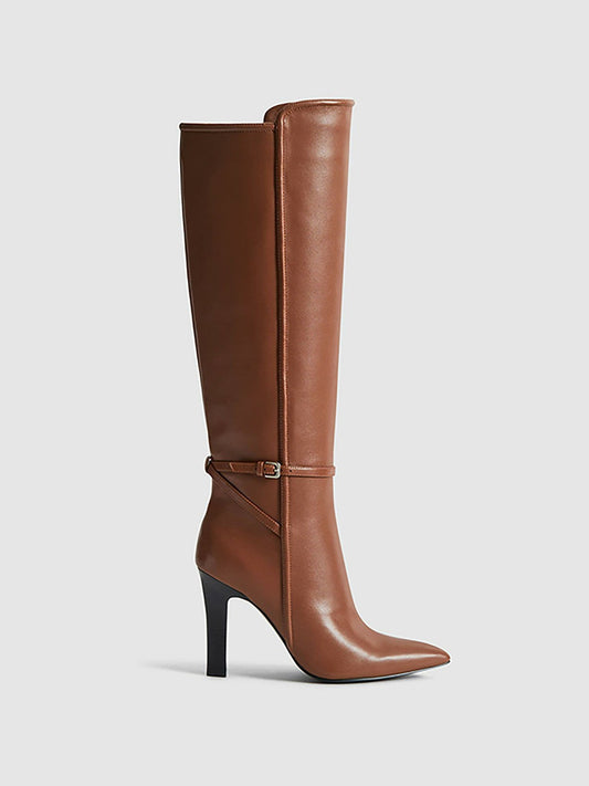Leather Knee High Boots Tan | Women