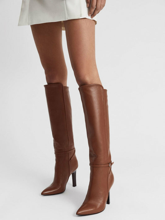 Leather Knee High Boots Tan | Women