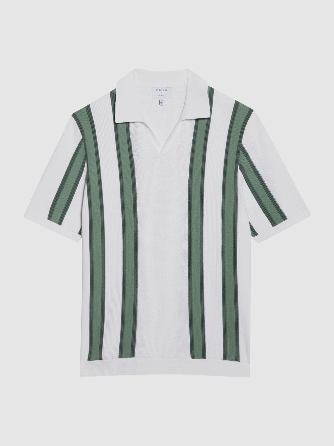 Open Collar Striped Polo T-Shirt White/Sage | Men