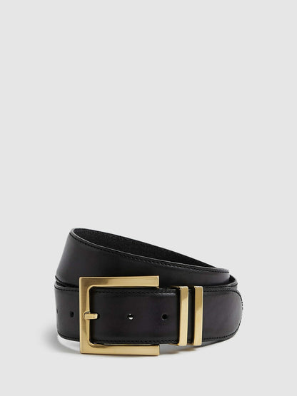 Leather Square Buckle Belt Black | Women