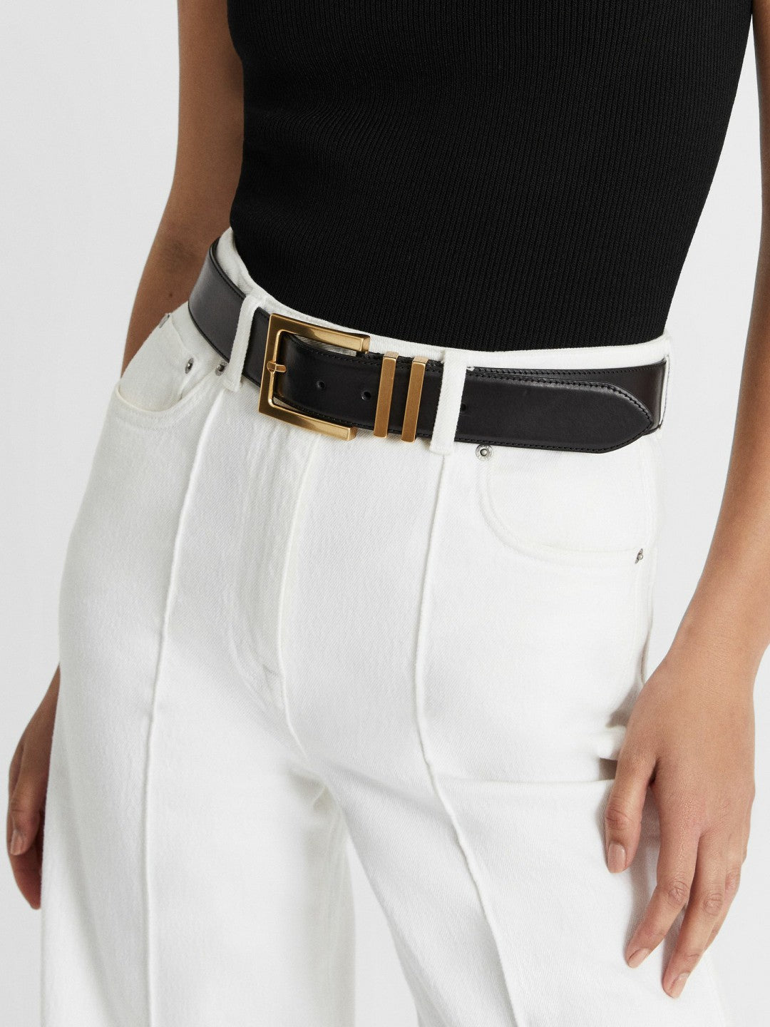 Leather Square Buckle Belt Black | Women