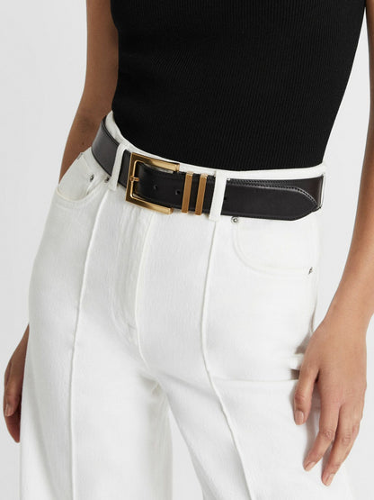 Leather Square Buckle Belt Black | Women