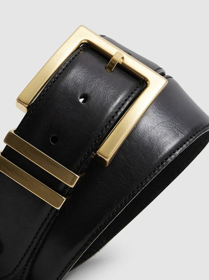 Leather Square Buckle Belt Black | Women