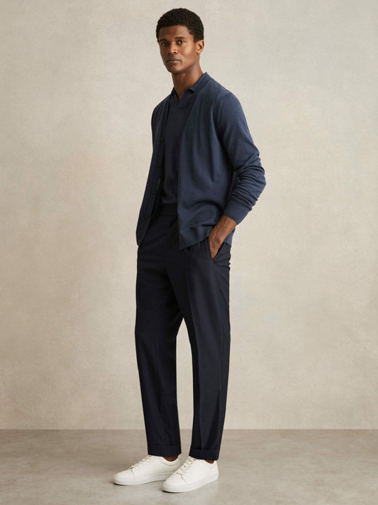 Relaxed-Fit Pleated Tapered Trousers Navy | Men