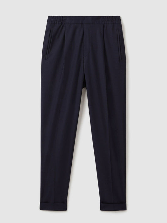 Relaxed-Fit Pleated Tapered Trousers Navy | Men