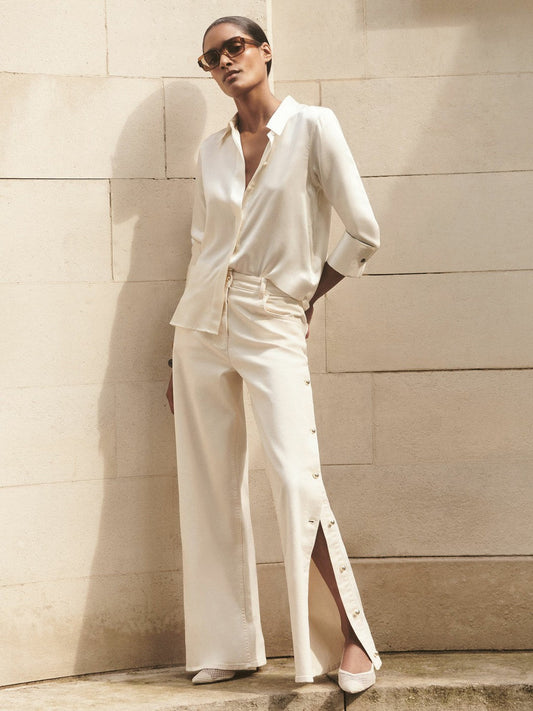 Silk-Satin Concealed-Placket Shirt Ivory | Women