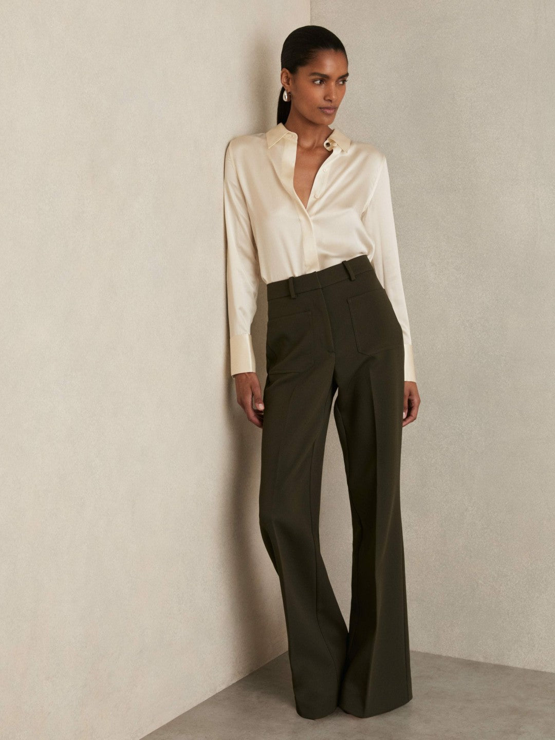 Silk-Satin Concealed-Placket Shirt Ivory | Women