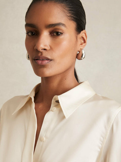 Silk-Satin Concealed-Placket Shirt Ivory | Women