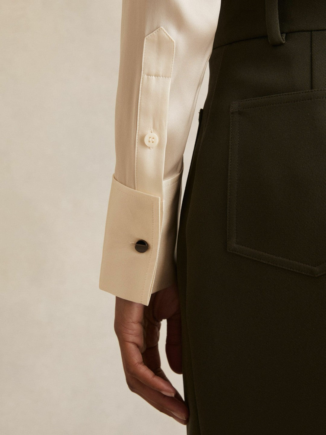 Silk-Satin Concealed-Placket Shirt Ivory | Women