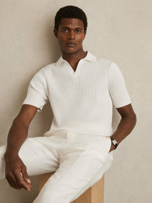 Micro-Cable Open-Collar Cotton-Blend Shirt White | Men