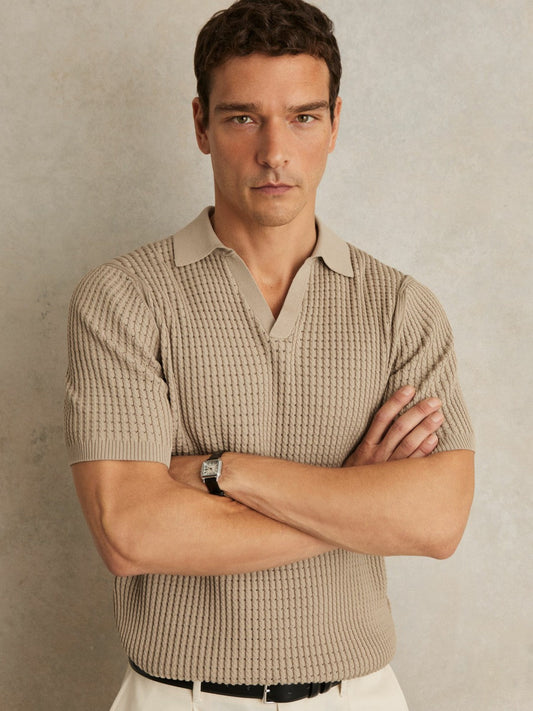 Micro-Cable Open-Collar Cotton-Blend Shirt Light Camel Brown | Men