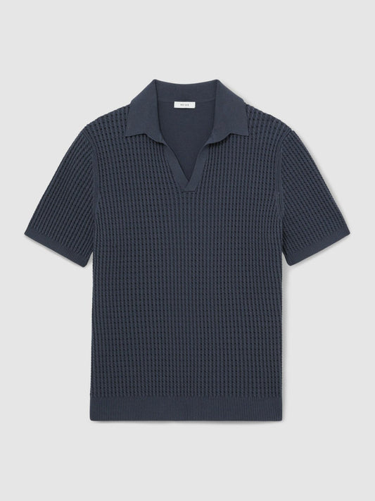 Micro-Cable Open-Collar Cotton-Blend Shirt Dark Airforce Blue | Men