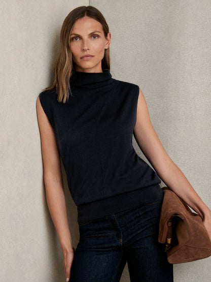 Wool Slouched Sleeveless Top Navy | Women