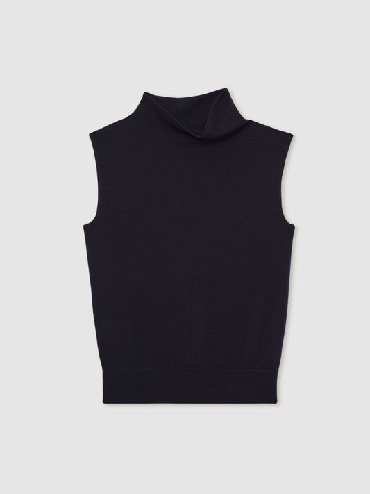 Wool Slouched Sleeveless Top Navy | Women