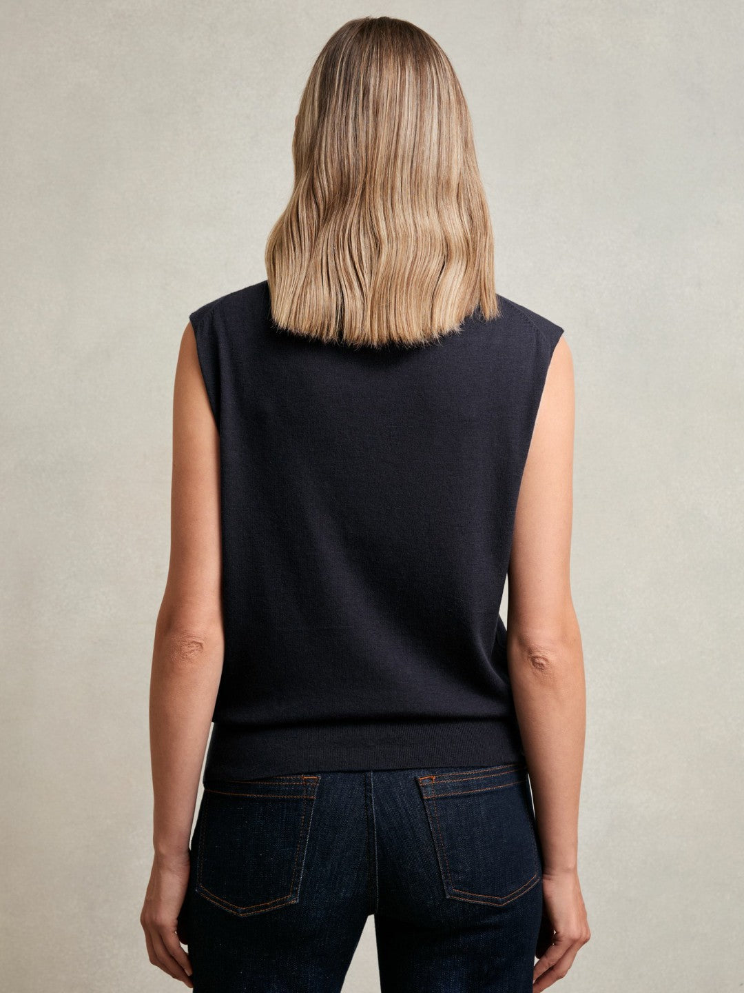 Wool Slouched Sleeveless Top Navy | Women