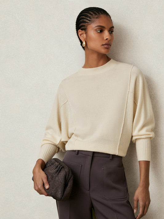 Wool-Blend Reverse-Seam Batwing Jumper With Cashmere Cream | Women