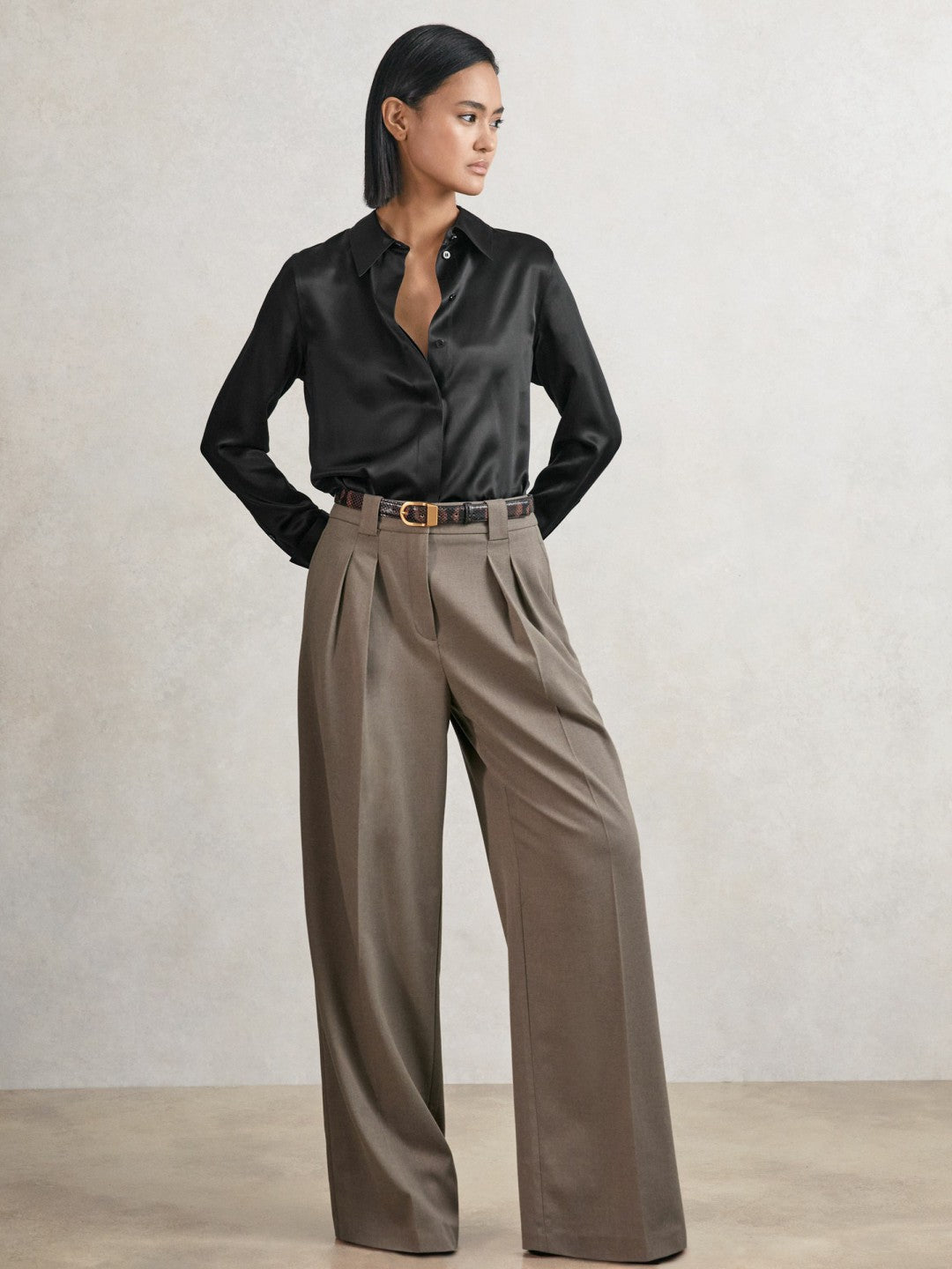 Silk-Satin Concealed-Placket Shirt Black | Women