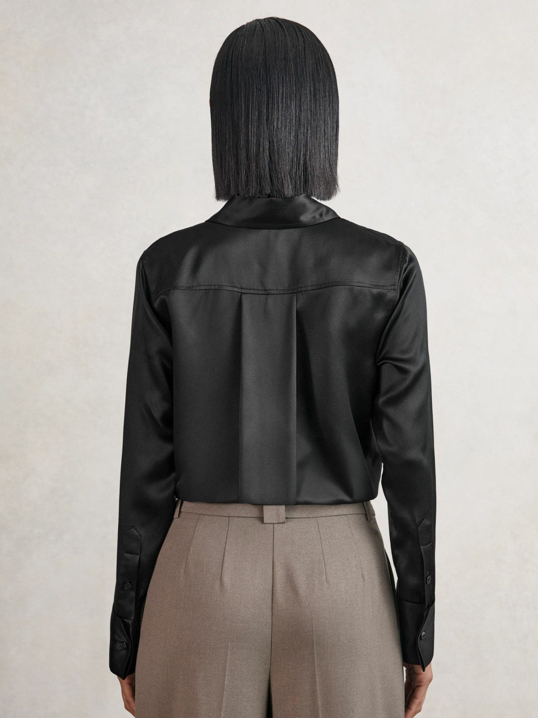 Silk-Satin Concealed-Placket Shirt Black | Women