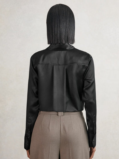Silk-Satin Concealed-Placket Shirt Black | Women