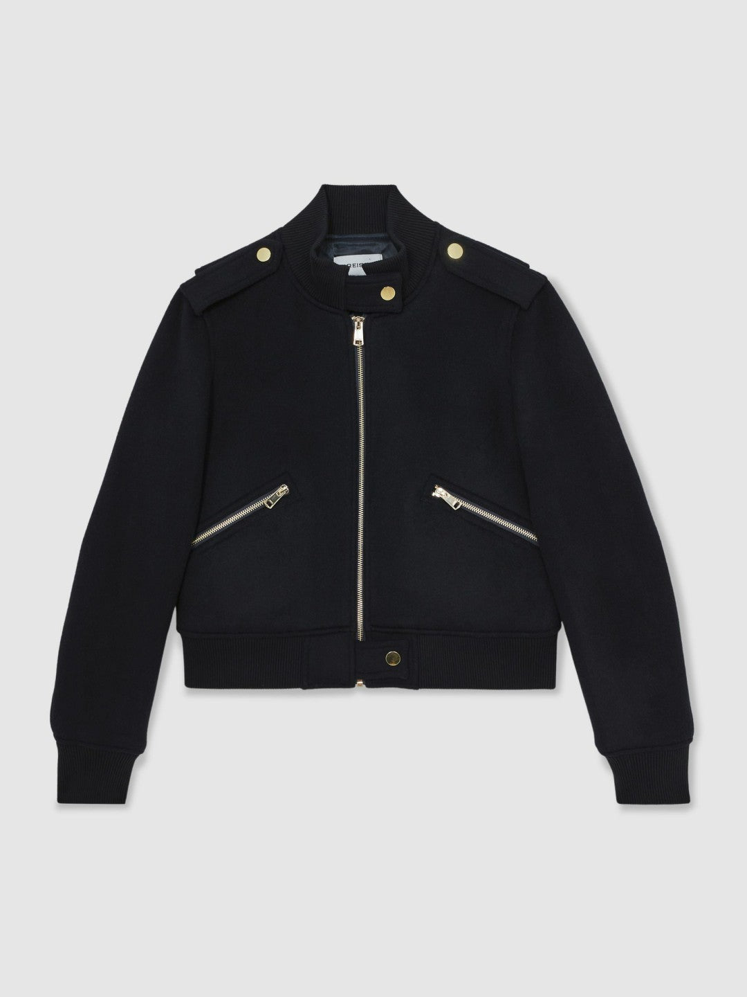 Brushed Wool Epaulette Bomber Jacket Navy | Women