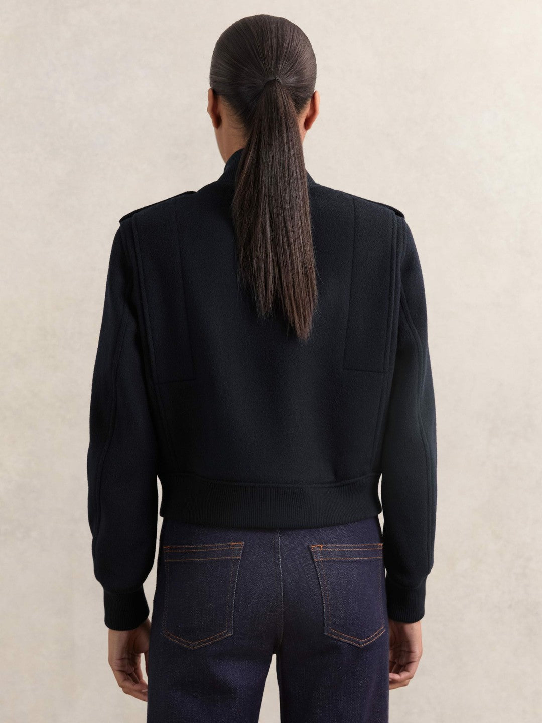 Brushed Wool Epaulette Bomber Jacket Navy | Women