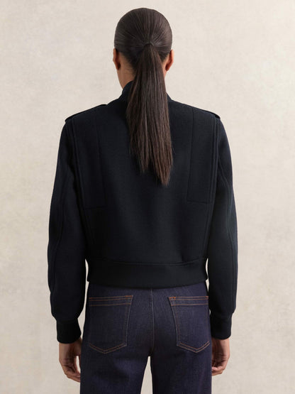 Brushed Wool Epaulette Bomber Jacket Navy | Women