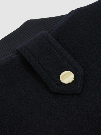 Brushed Wool Epaulette Bomber Jacket Navy | Women