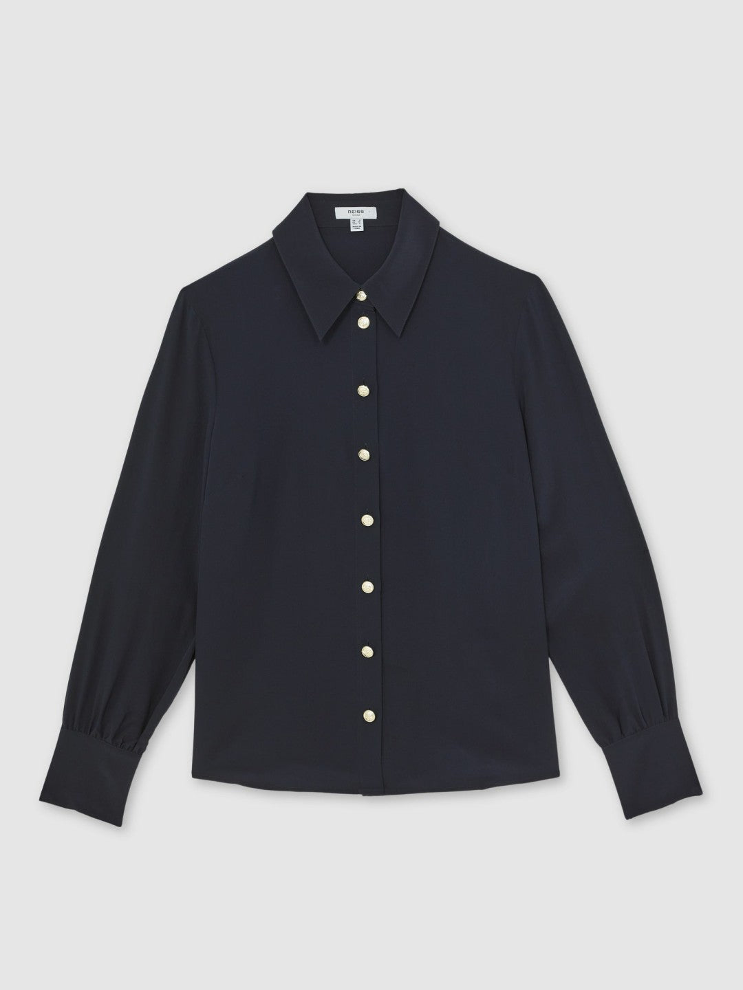 Silk Embossed-Button Shirt Navy | Women