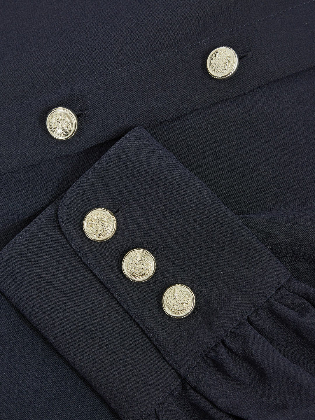 Silk Embossed-Button Shirt Navy | Women