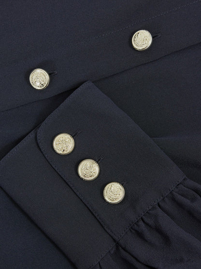Silk Embossed-Button Shirt Navy | Women