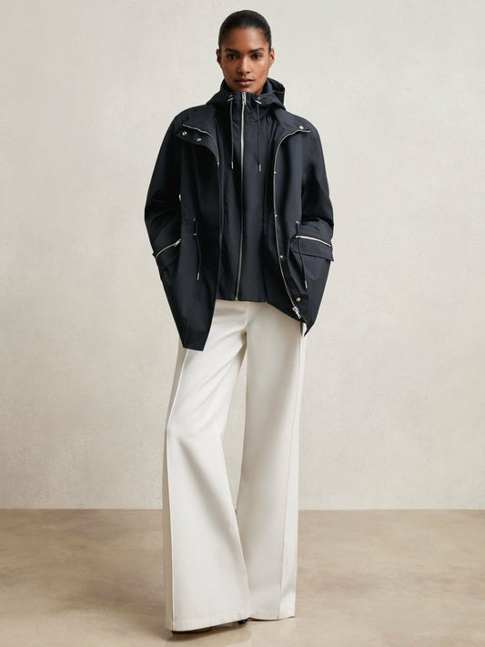 Removable-Hood Rain Coat Navy | Women