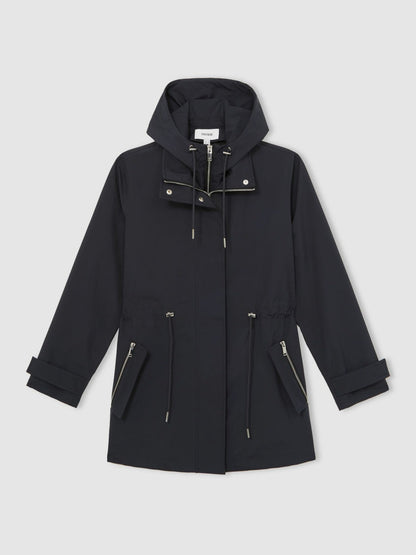 Removable-Hood Rain Coat Navy | Women