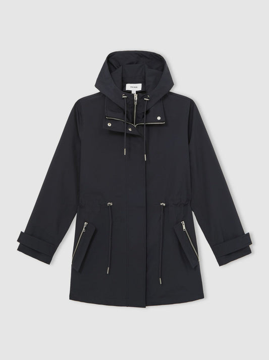Removable-Hood Rain Coat Navy | Women