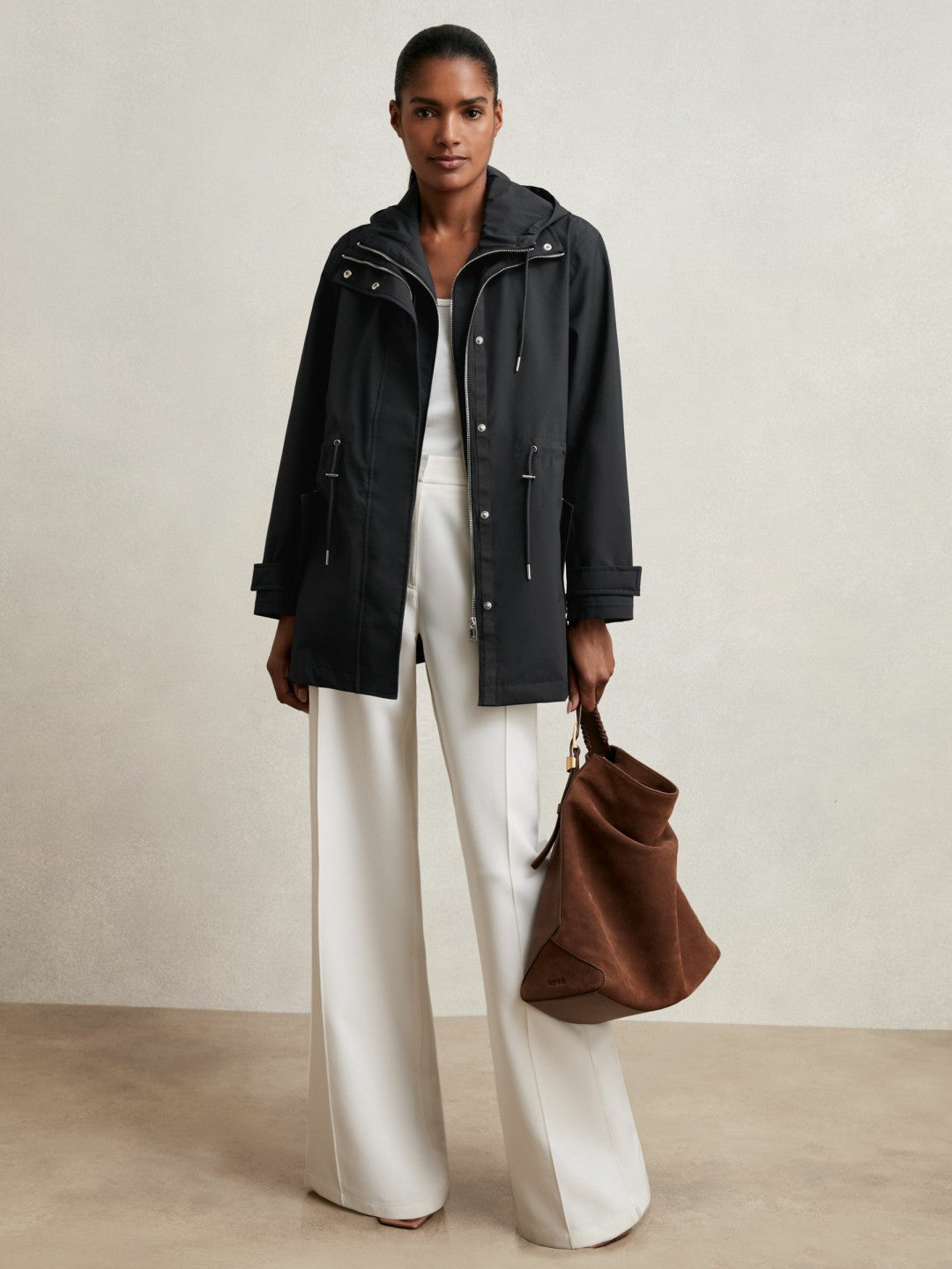 Removable-Hood Rain Coat Navy | Women