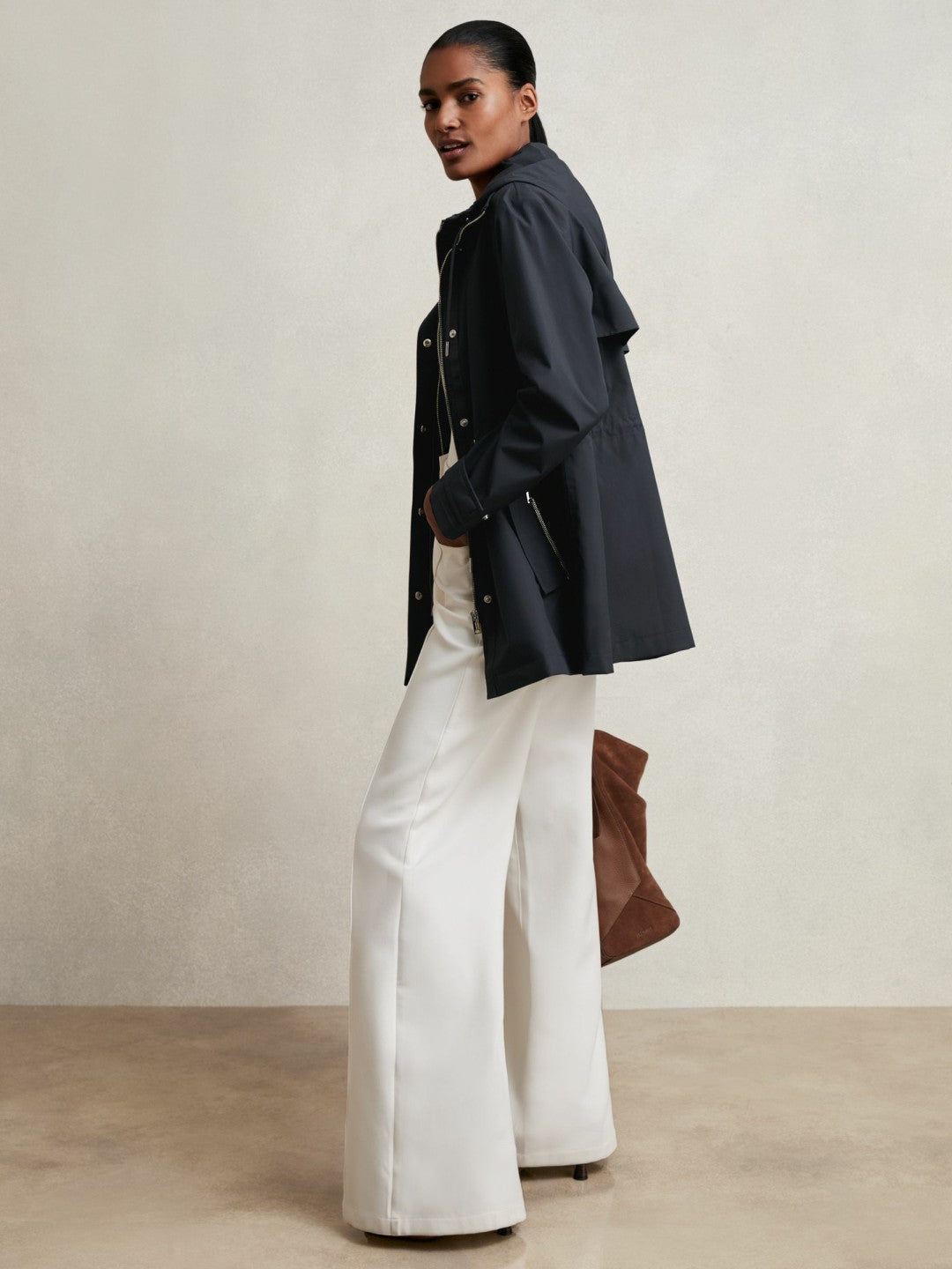 Removable-Hood Rain Coat Navy | Women