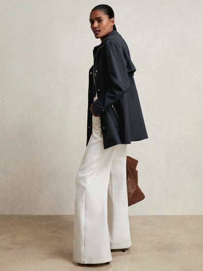 Removable-Hood Rain Coat Navy | Women