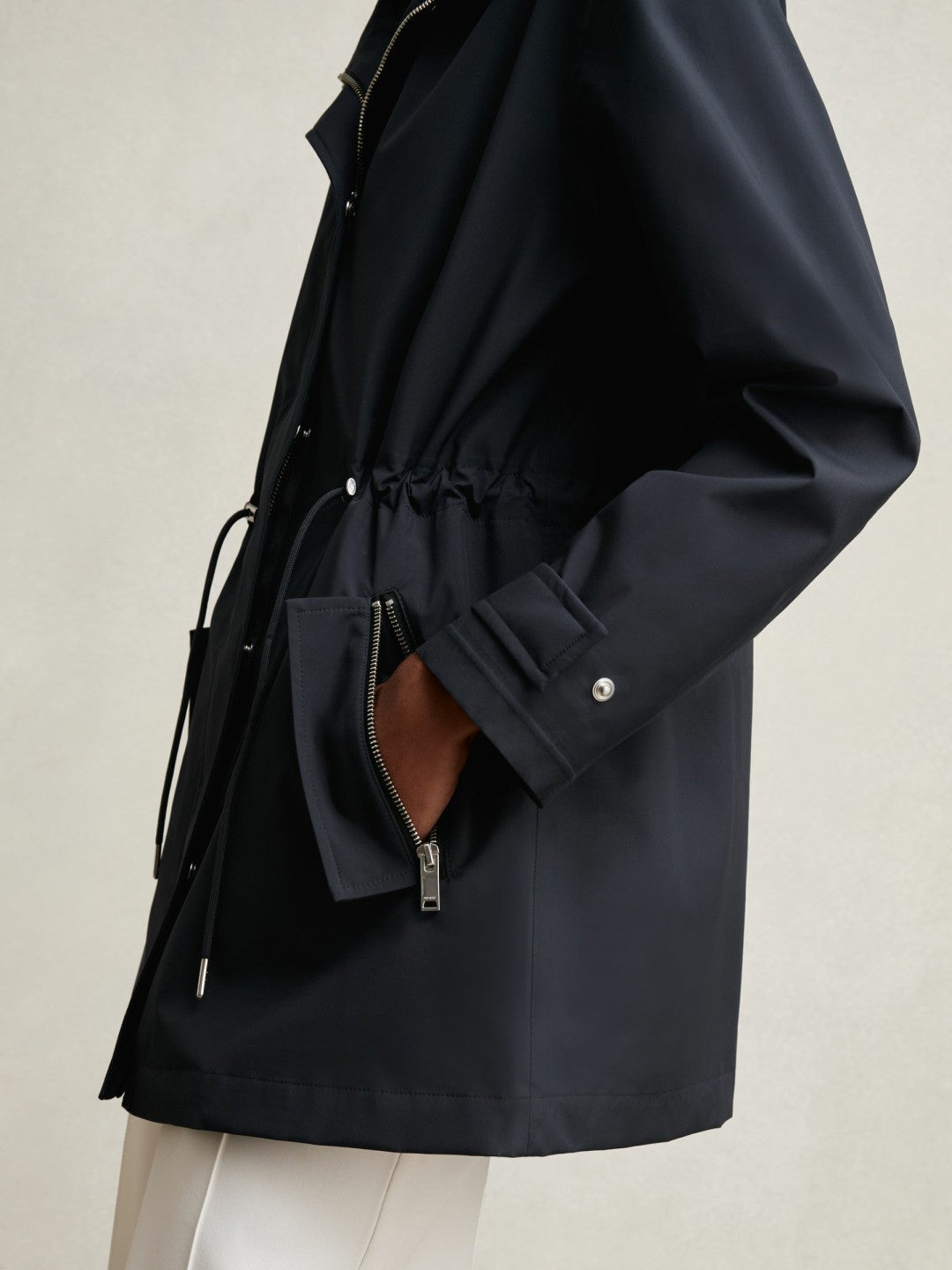 Removable-Hood Rain Coat Navy | Women